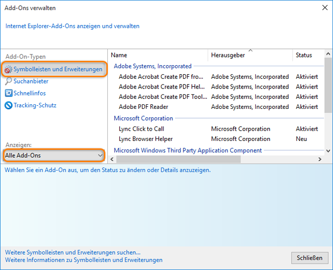 Verwalten von Add-Ons in Internet Explorer Verwalten von Add-Ons in Internet Explorer