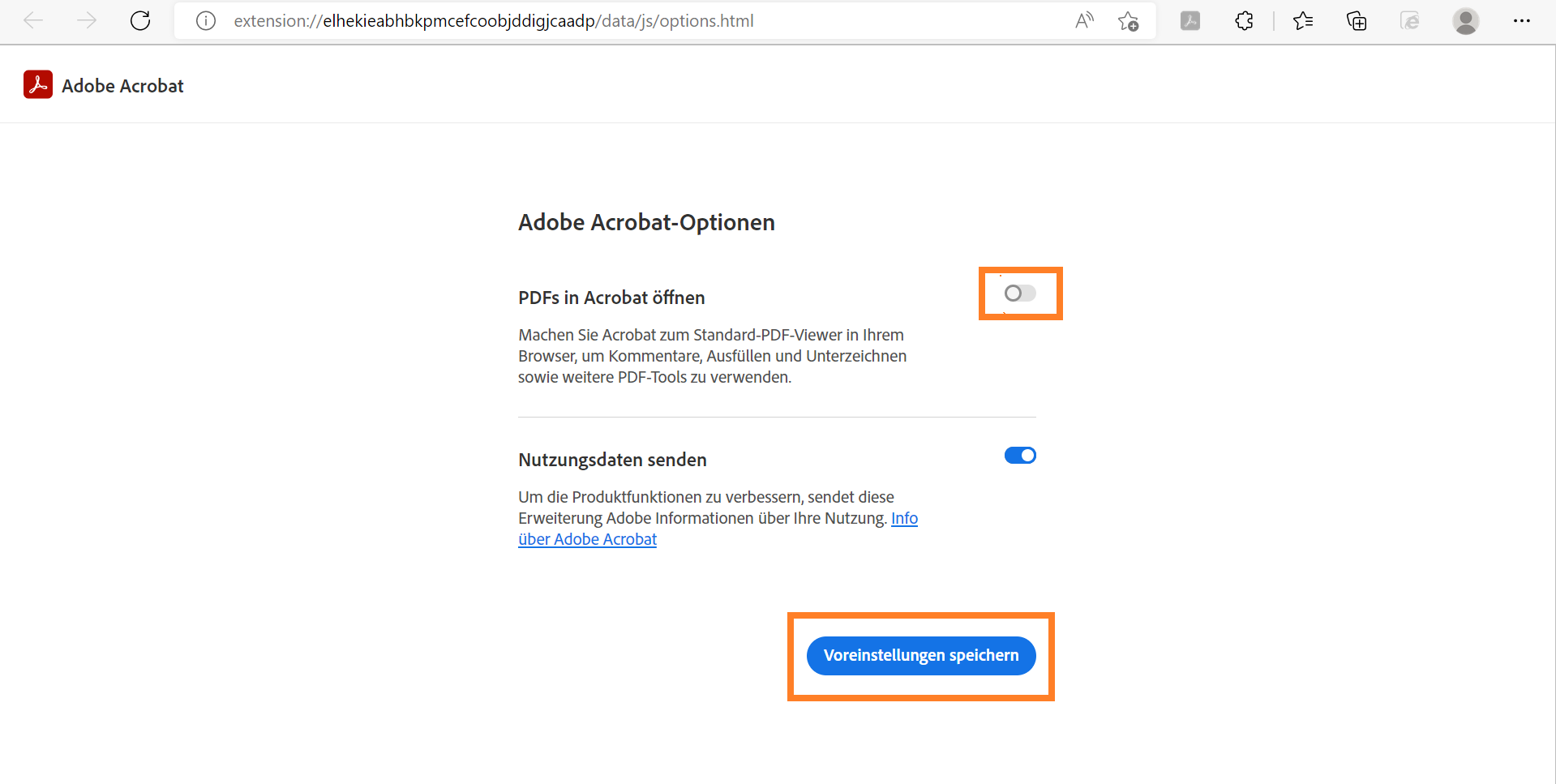 Adobe Acrobat-Erweiterung für Microsoft Edge aktivieren