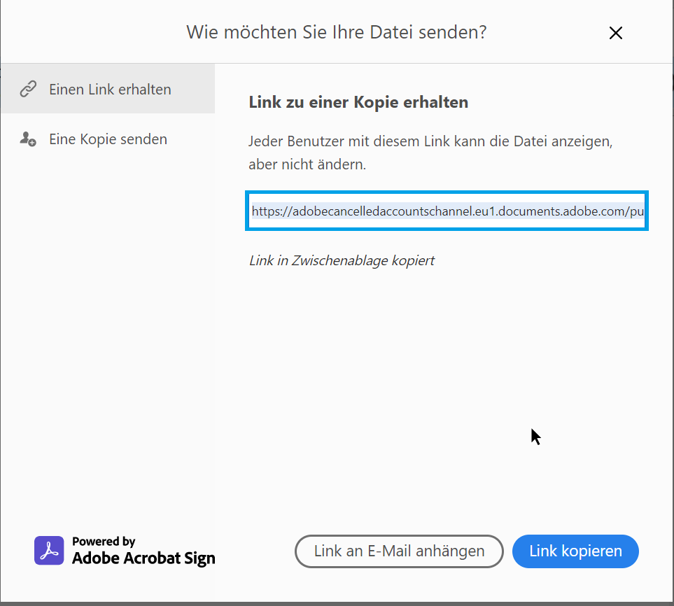 Link kopieren oder an E-Mail anhängen