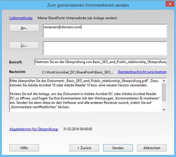 Überprüfer hinzufügen und senden