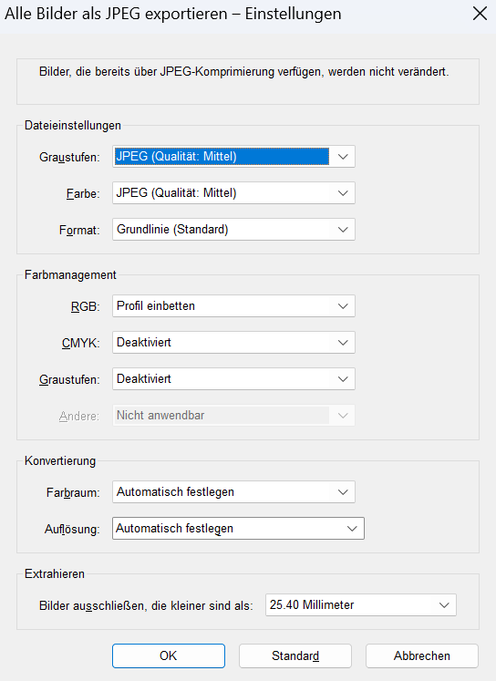 Bildeinstellungen exportieren Bildeinstellungen exportieren