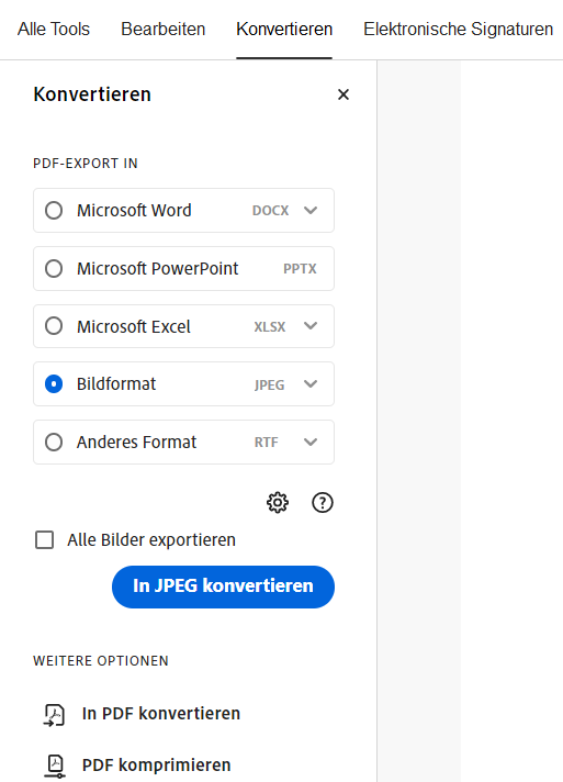 export-image Wähle ein Bildformat zum Exportieren als Bilder aus.