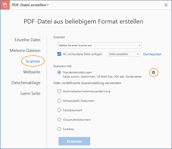 Dokumente in PDF-Dateien scannen, Adobe Acrobat