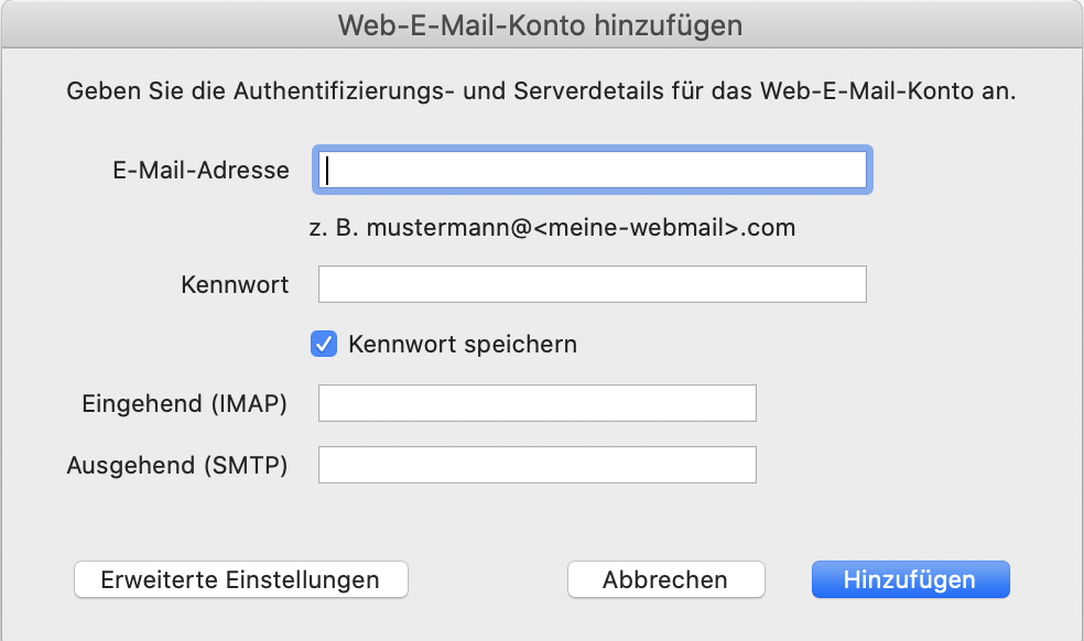 Webmail-Daten hinzufügen Webmail-Daten hinzufügen