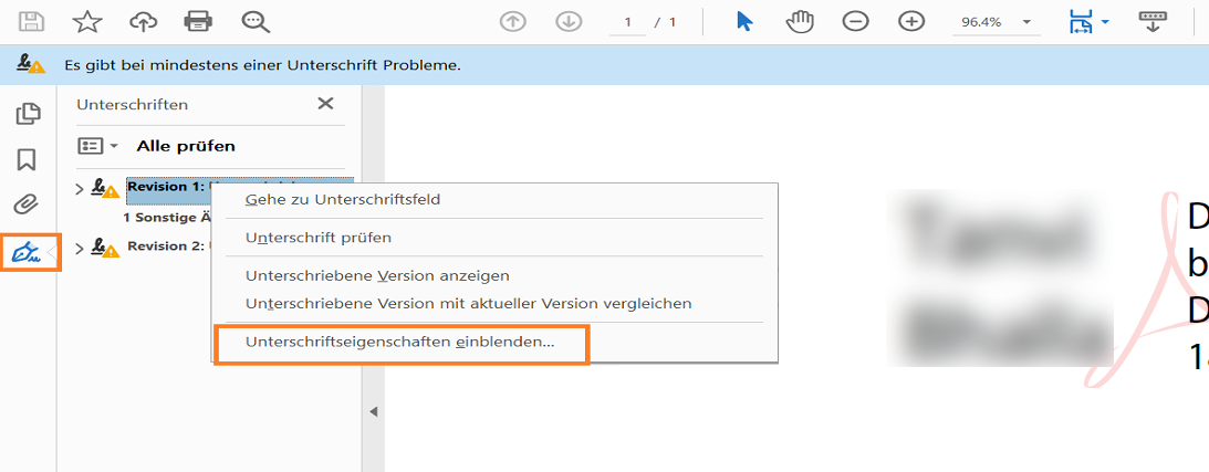 Signatureigenschaften Signatureigenschaften