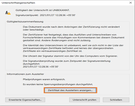 Zertifikat des Unterzeichnenden anzeigen Zertifikat des Unterzeichnenden anzeigen