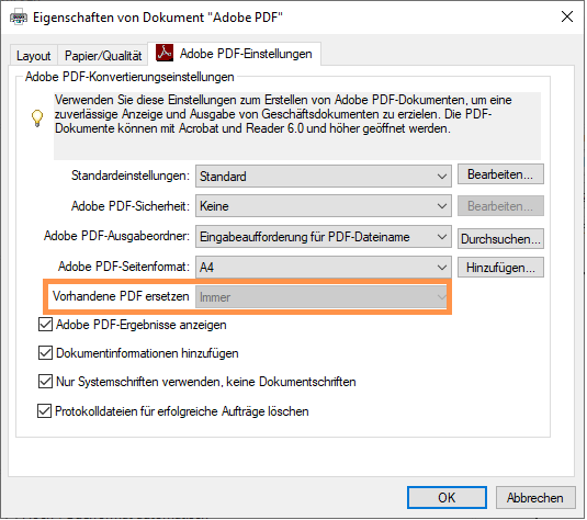 Das Dialogfeld „Adobe PDF-Druckeinstellungen“ Das Dialogfeld „Adobe PDF-Druckeinstellungen“