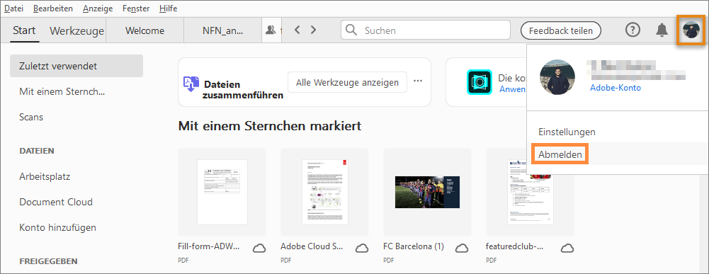 Abmelden von Acrobat Abmelden von Acrobat