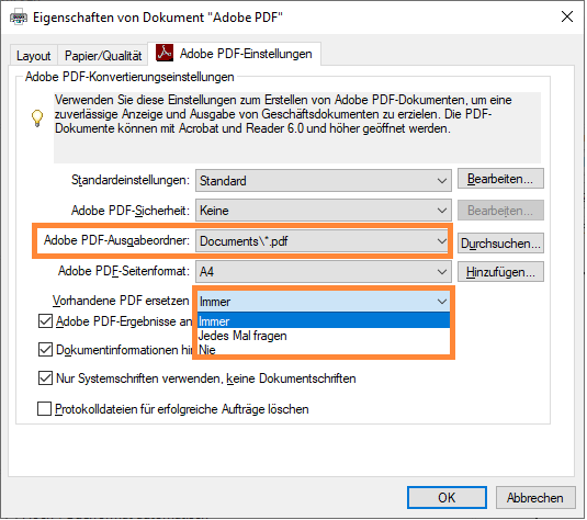 Legen Sie diese Voreinstellung im Dialogfeld „Adobe PDF-Druckeinstellungen“ fest Legen Sie diese Voreinstellung im Dialogfeld „Adobe PDF-Druckeinstellungen“ fest