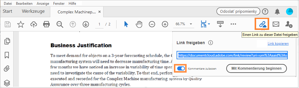 Einen Link zu der Datei freigeben Einen Link zu der Datei freigeben