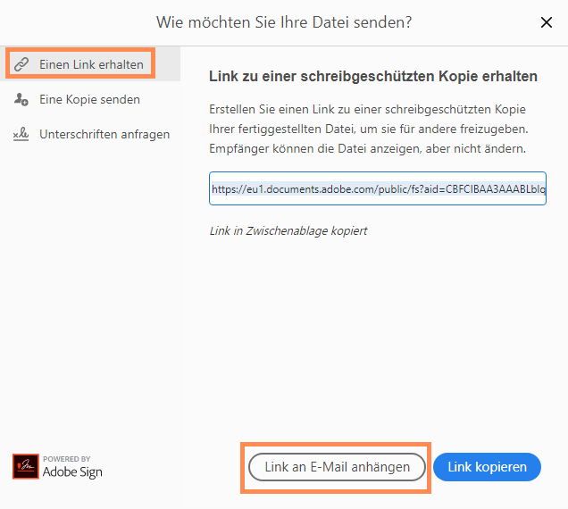 Einen Link zu dem ausgefüllten Formular an eine E-Mail anhängen Einen Link zu dem ausgefüllten Formular an eine E-Mail anhängen