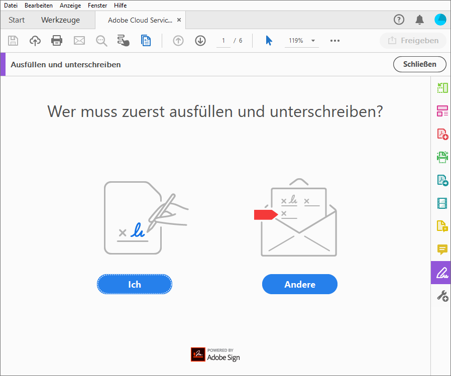Startseite „Ausfüllen und Unterschreiben“