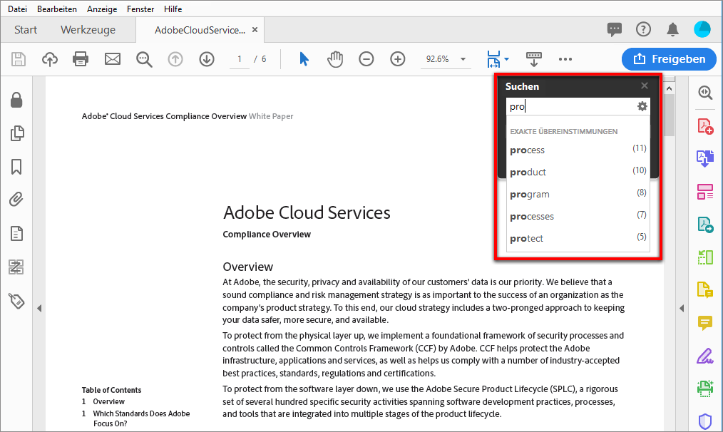 Suche während der Eingabe