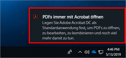 Popup-Meldung zum Festlegen von Acrobat als standardmäßige PDF-Anzeige