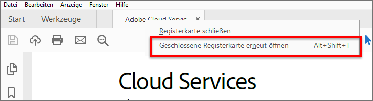 Geschlossene Registerkarte erneut öffnen