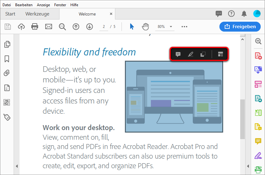 Aktionen für die Bildauswahl