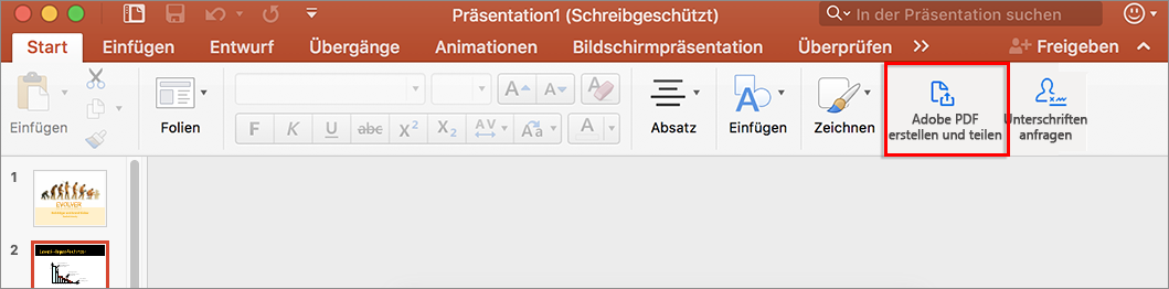 Eine PDF-Datei erstellen oder freigeben aus Word oder PowerPoint auf Mac