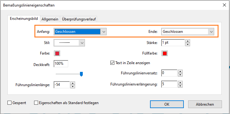 Bemaßungslinieneigenschaften Bemaßungslinieneigenschaften