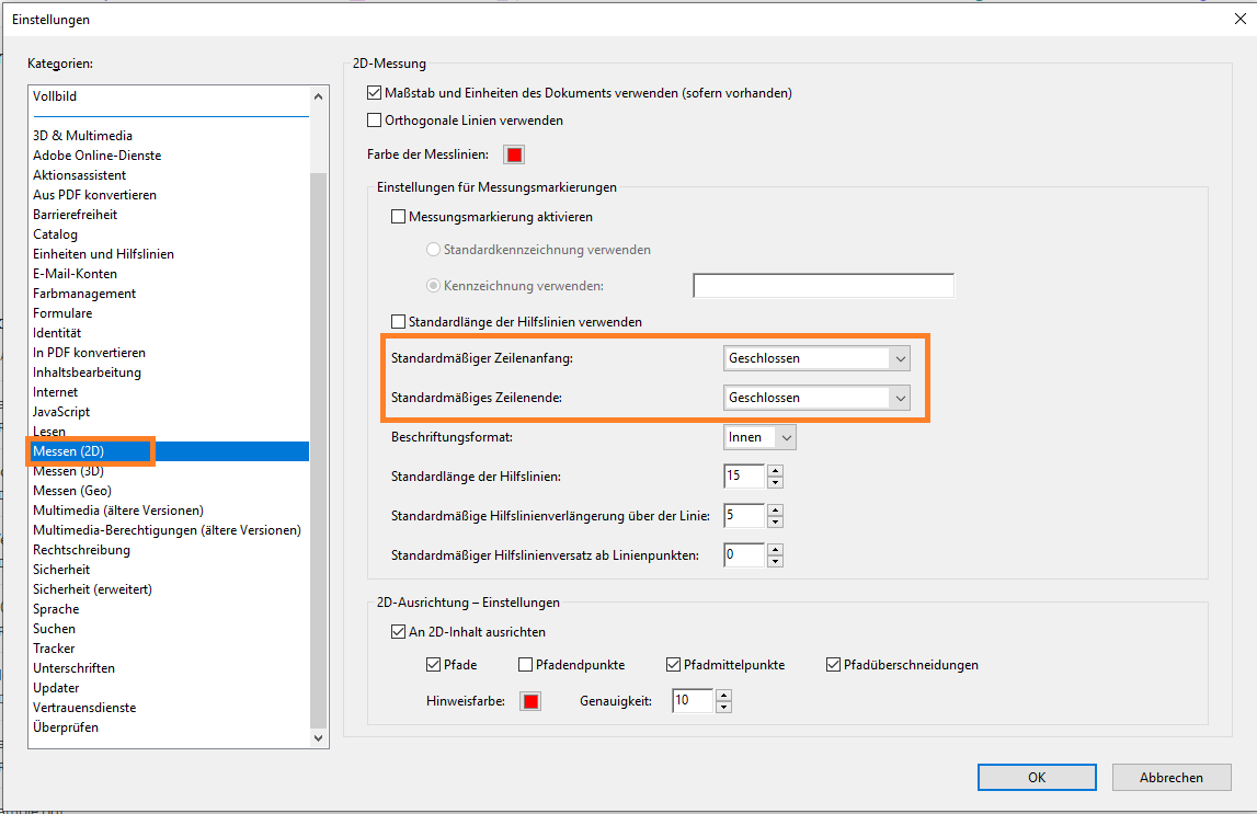 Acrobat-Voreinstellung für Standardzeilenende Acrobat-Voreinstellung für Standardzeilenende