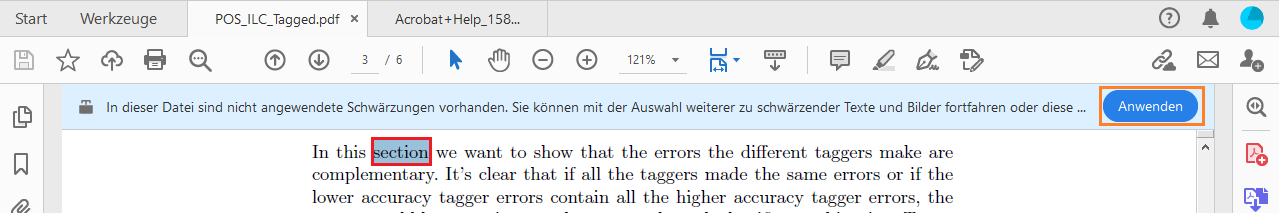 Schwärzungen anwenden Schwärzungen anwenden