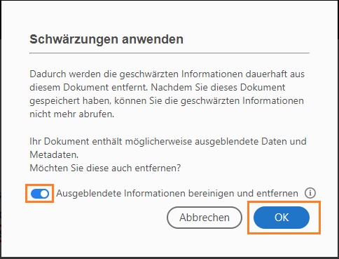 Schwärzungen anwenden Schwärzungen anwenden