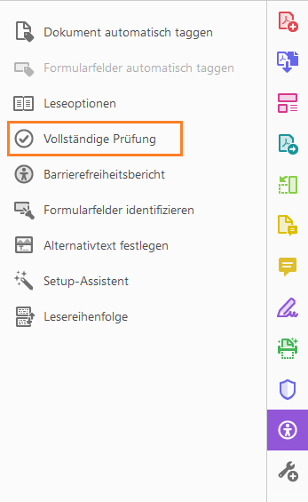 Vollständige Prüfung im Werkzeug Barrierefreiheit Vollständige Prüfung im Werkzeug Barrierefreiheit