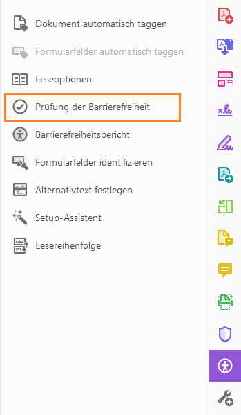 Barrierefreiheitsprüfung im Werkzeug Barrierefreiheit Barrierefreiheitsprüfung im Werkzeug Barrierefreiheit