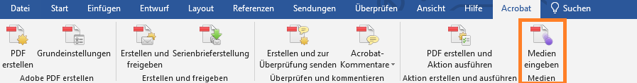 Option „Medien einfügen“ Option „Medien einfügen“