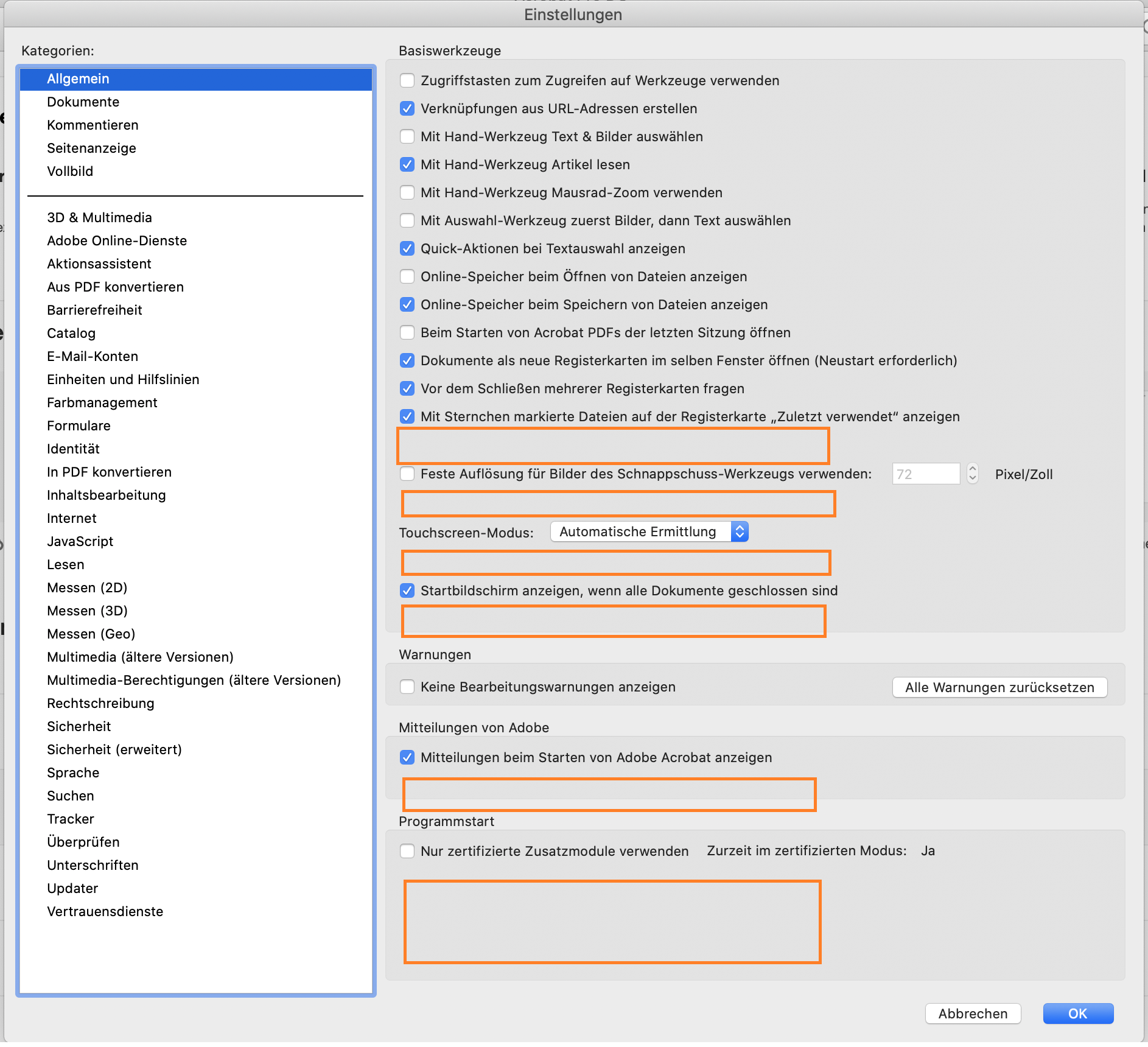 Dialogfeld "Allgemeine Voreinstellungen" unter macOS Dialogfeld "Allgemeine Voreinstellungen" unter macOS