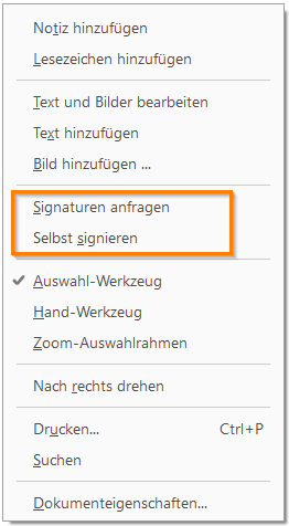 Neue Signieroptionen im Rechtsklick-Kontextmenü