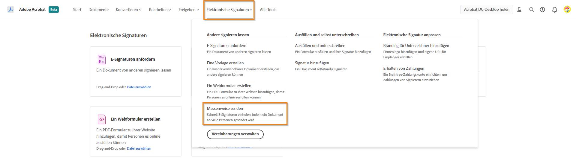 Mehrere Signaturen gleichzeitig anfordern