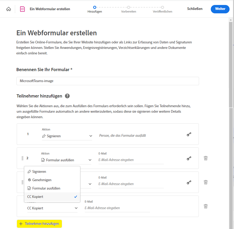 Hinzufügen von Teilnehmenden