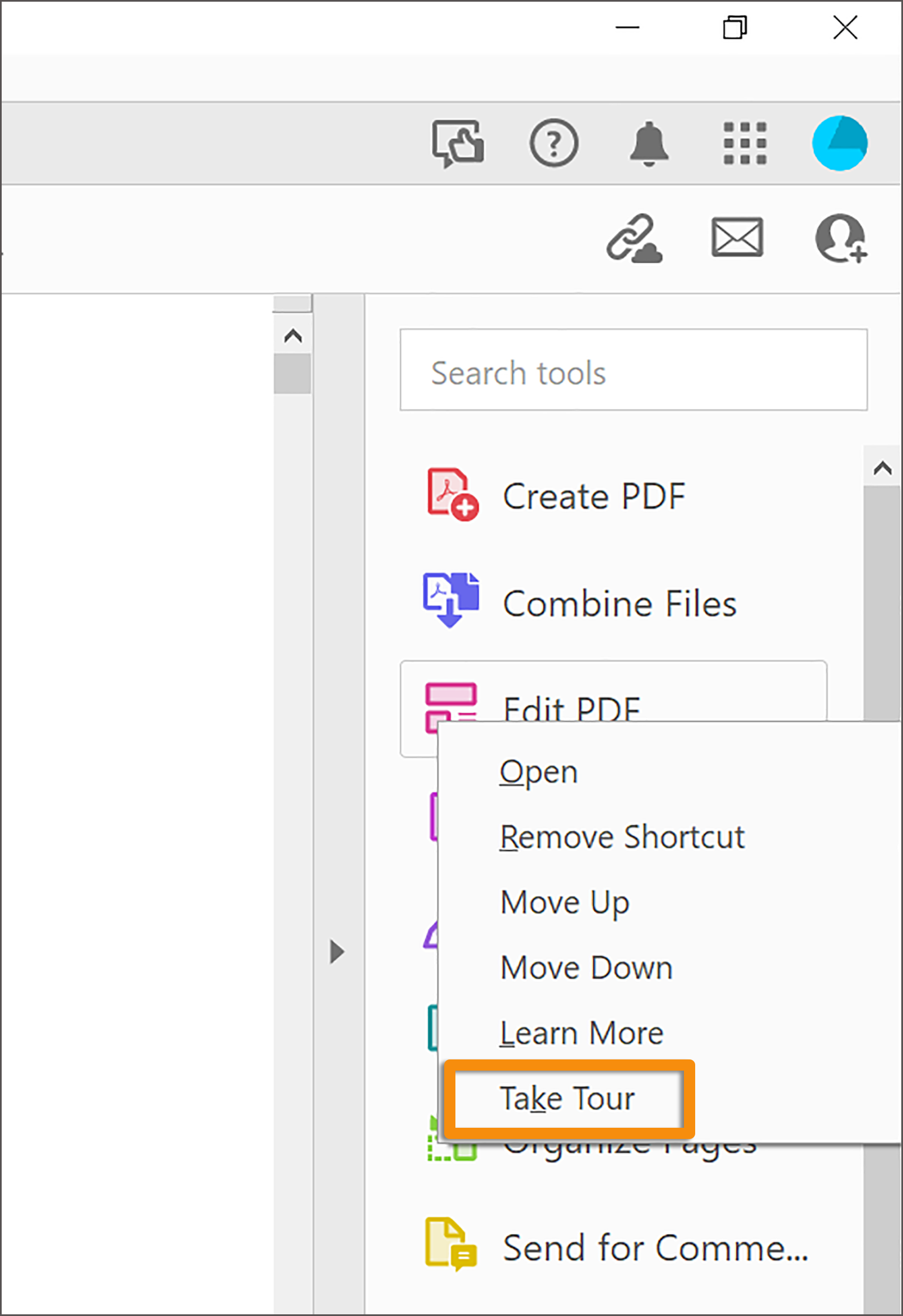 Starte die Onboarding-Tour, indem du mit der rechten Maustaste auf das Tool klickst