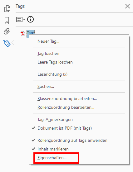 Bearbeitung der Eigenschaften mehrerer Tags