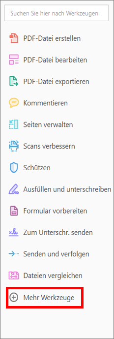 Weitere Werkzeuge im rechten Bereich