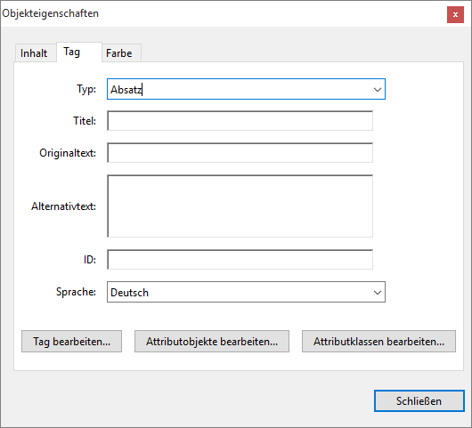 Bearbeitung der Eigenschaften von Tags