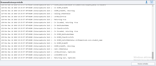 Fenster „Adobe Captivate LMS-Kommunikationsprotokolle“