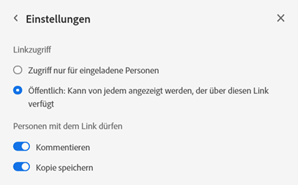 Linkeinstellungen ändern