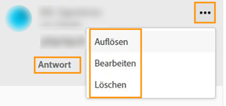 Kommentar zu einem freigegebenen Element bearbeiten, löschen, beantworten oder schließen