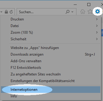 Wähle „Internetoptionen“ aus. Konfigurieren des Proxys unter Windows 7 für die Verwendung mit Bibliotheken – Schritt 1