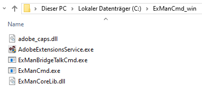 Extrahieren von ExManCmd-Dateien Extrahieren von ExManCmd-Dateien aus der heruntergeladenen zip-Datei.