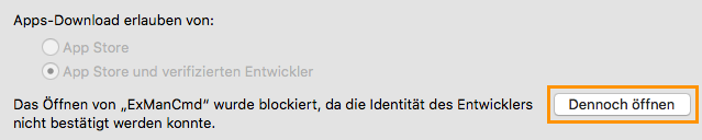 ExManCmd zulassen ExManCmd von Sicherheit & Datenschutz zulassen