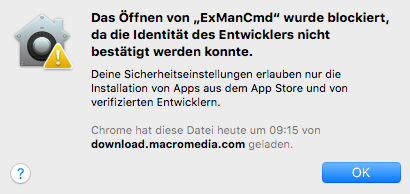 ExManCmd-Warnung Warnung, dass ExManCmd nicht geöffnet werden kann