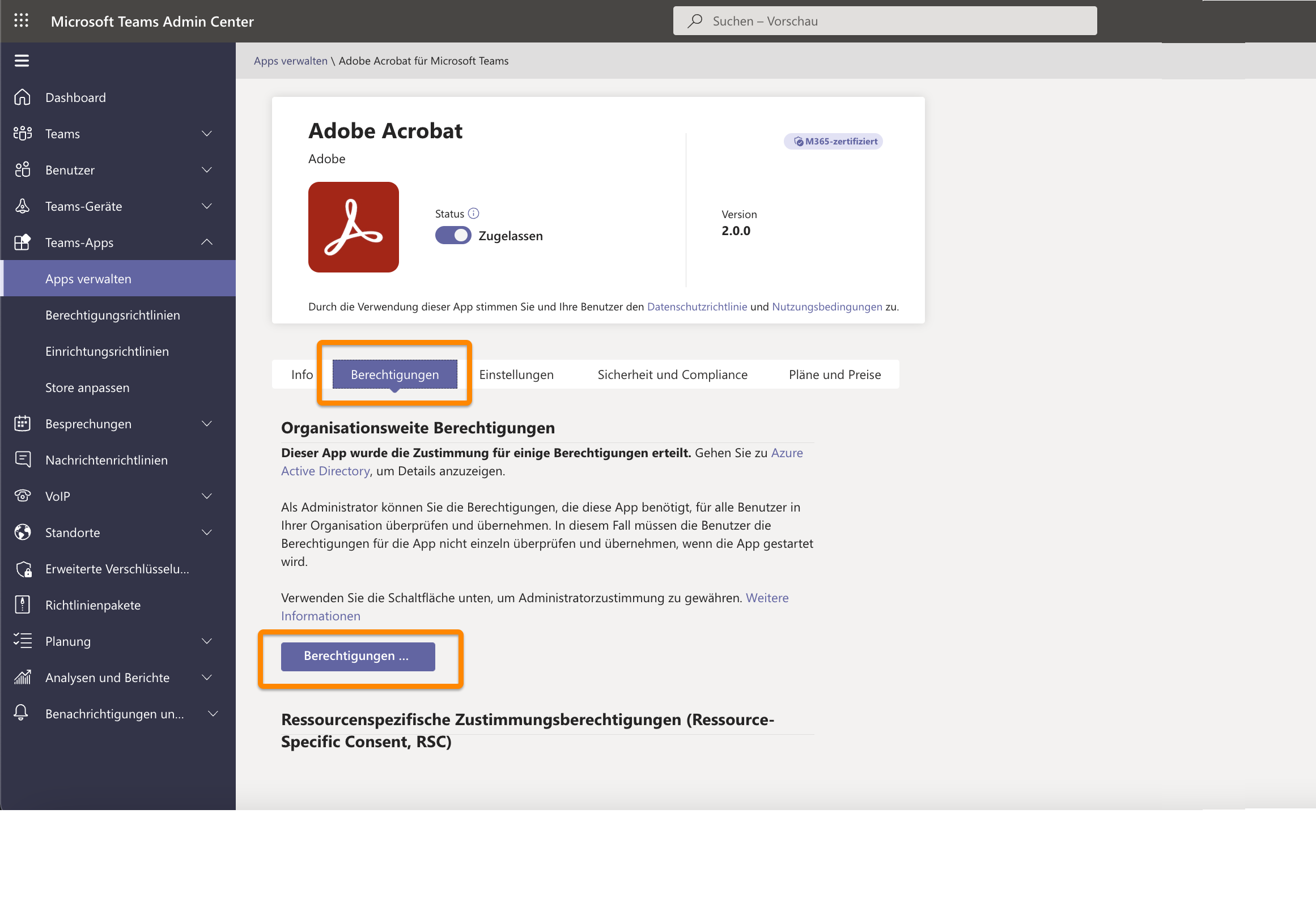 Konfiguriere Adobe Acrobat als StandardPDFViewer in Microsoft Teams.