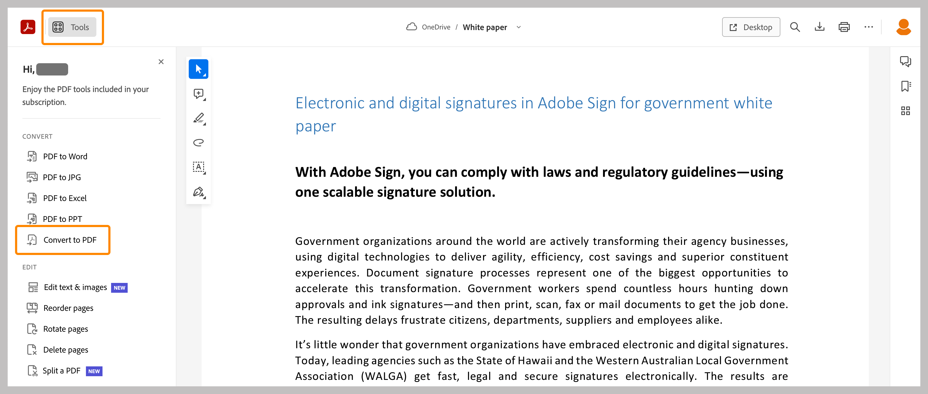 Verwenden von Adobe Acrobat für Office 365 auf SharePoint und OneDrive