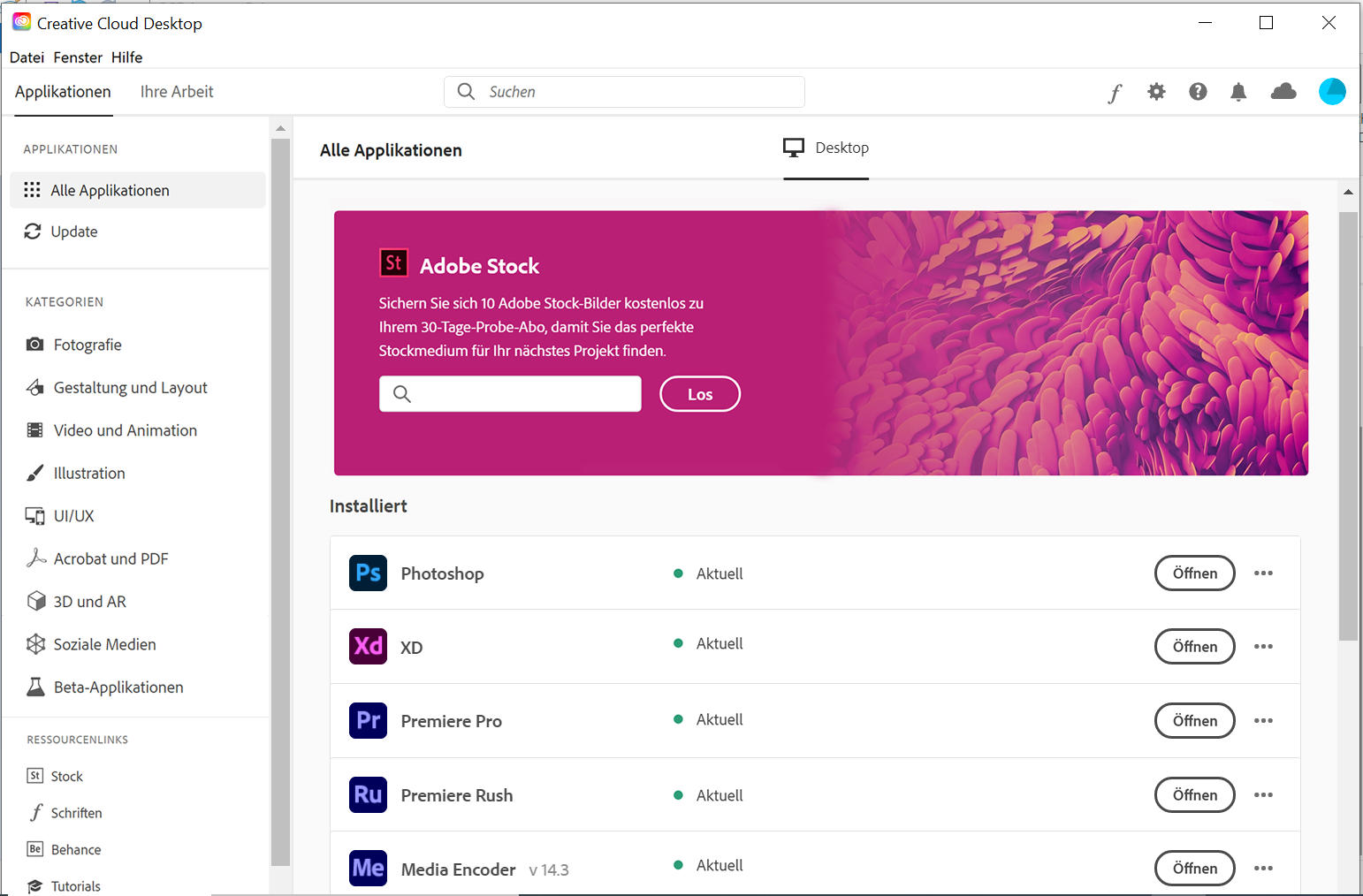 Anpassen des Adobe Creative CloudClients