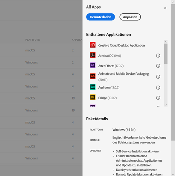 Adobe-Vorlagen für Pakete