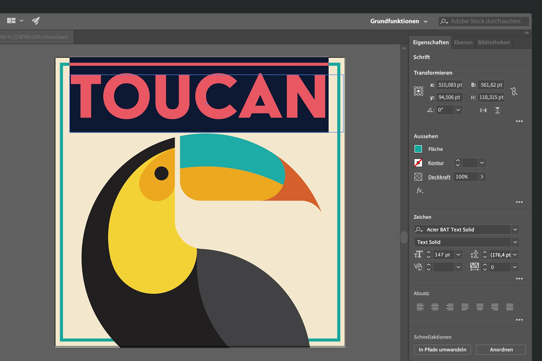 Texteffekte und andere Eigenschaften werden im Menü „Eigenschaften > Zeichen“ geändert.