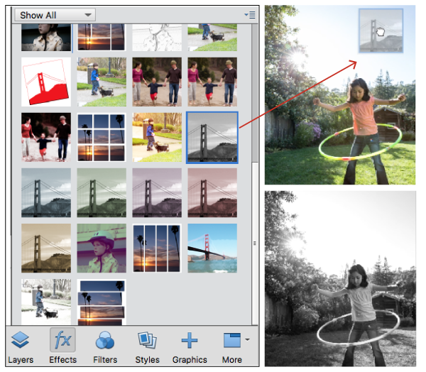dragging an image effect to a photo