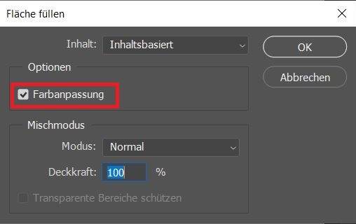 Inhaltsbasierte Füllung mit Farbanpassung in Photoshop